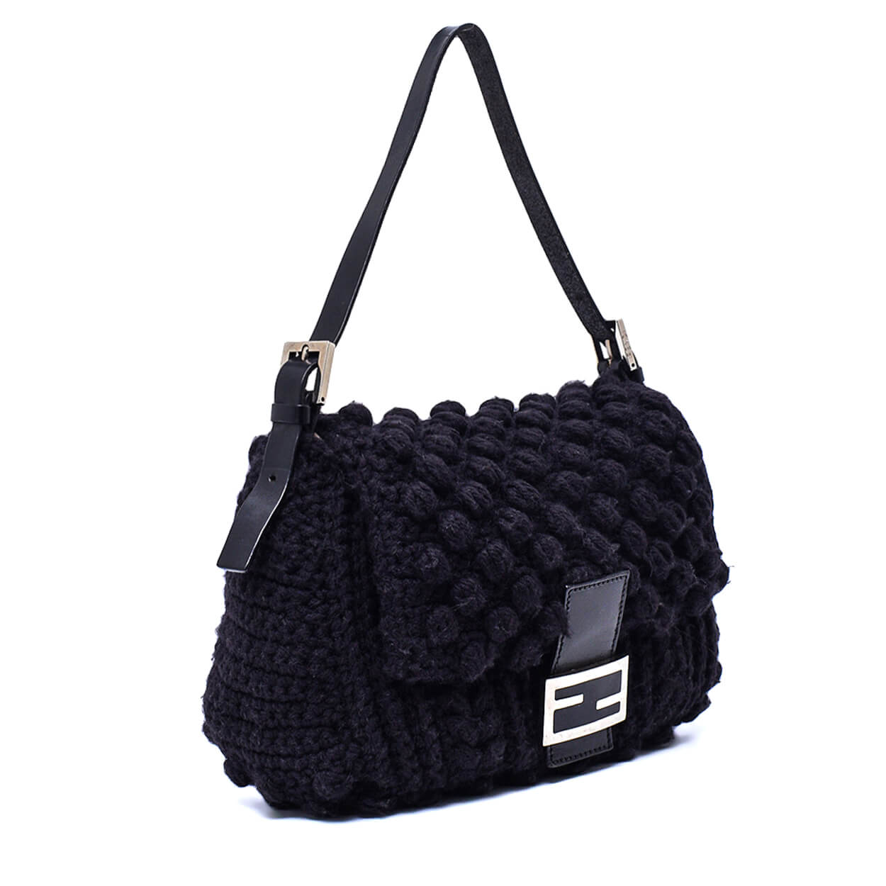 Fendi - Black Wool Mamma Baguette Bag 